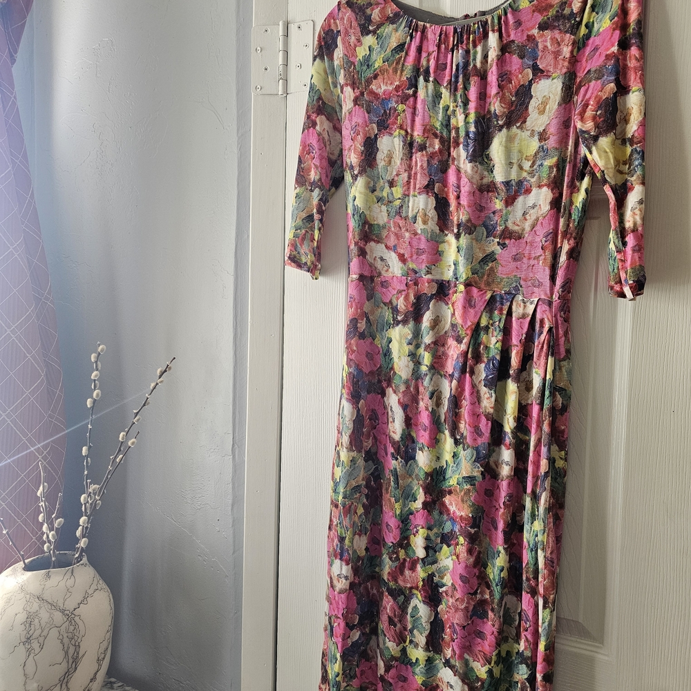 Boden Pink and Green Floral Midi Dress